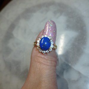 18K EP Gold Lapis Lazuli Cubic Zirconia Ring Size 8